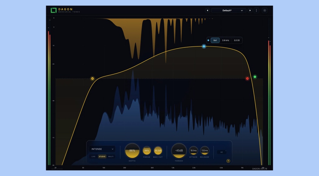Интерфейс бесплатного VST плагина Dagon от Mercurial Tones для умного подавления резонанса в миксе