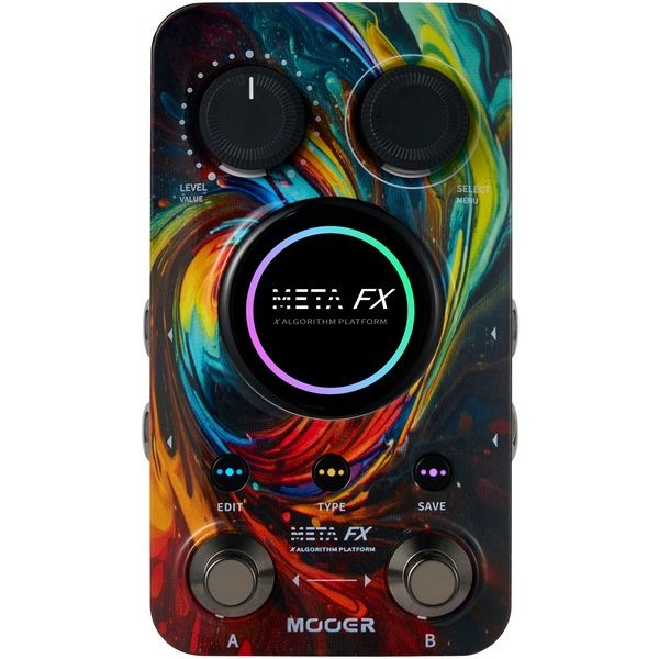 Передняя панель педали Mooer Meta FX с цветным сенсорным дисплеем и ножными переключателями
