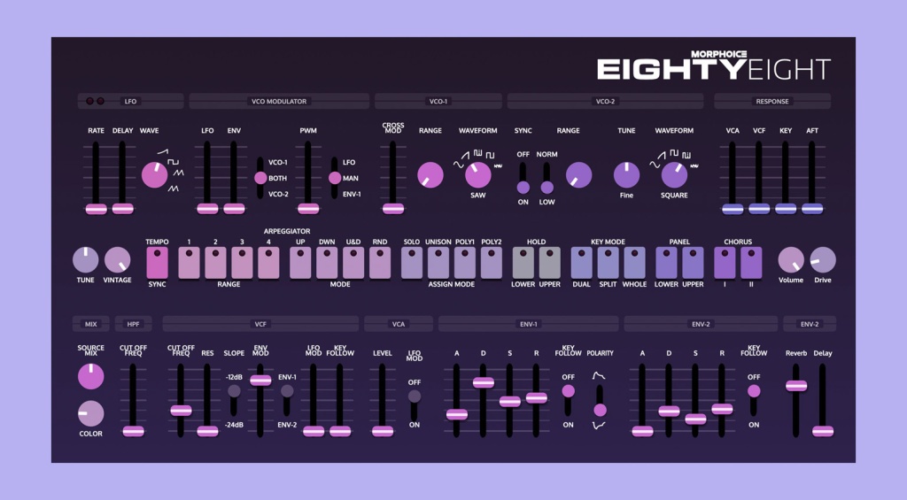 Интерфейс бесплатного синтезатора Morphoice EightyEight эмуляция Jupiter-8