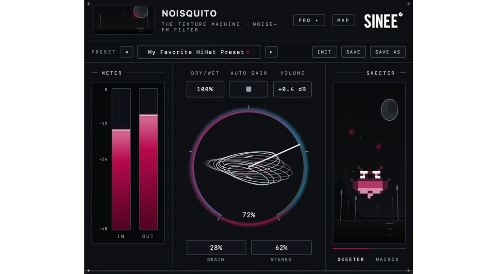 Интерфейс плагина SINEE Noisquito в упрощенном режиме Easy с тремя макроконтроллерами