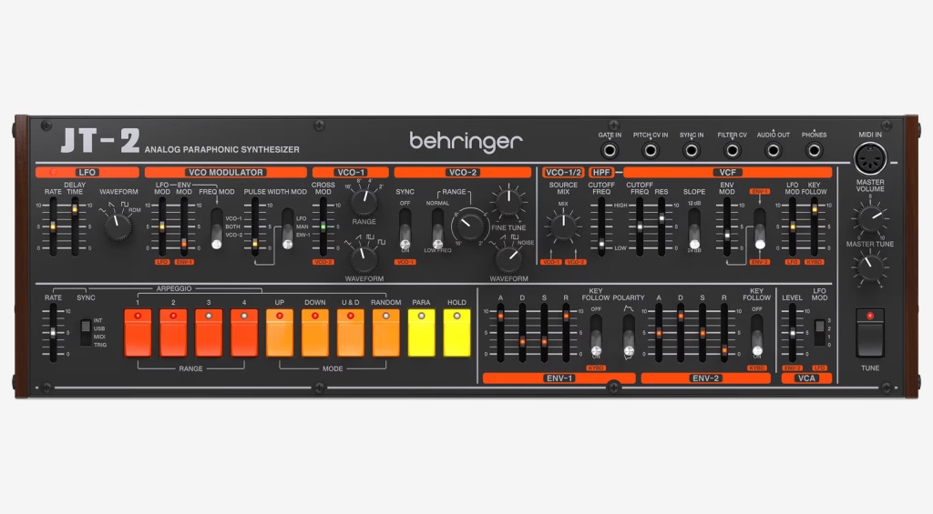 Behringer JT-2 вид сверху — панель управления синтезатора
