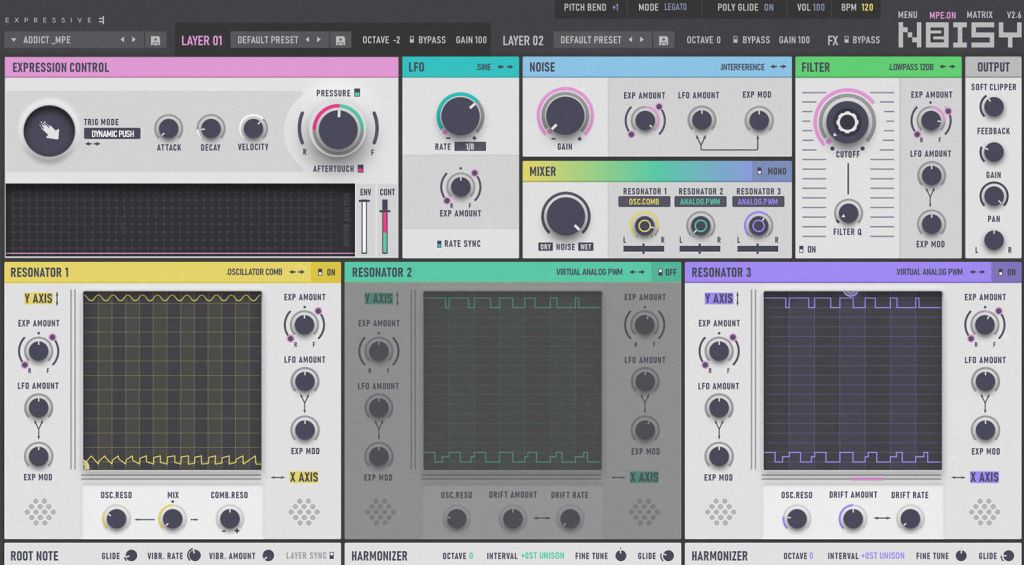 Интерфейс синтезатора Expressive E Noisy 2.6 с MPE-контролем