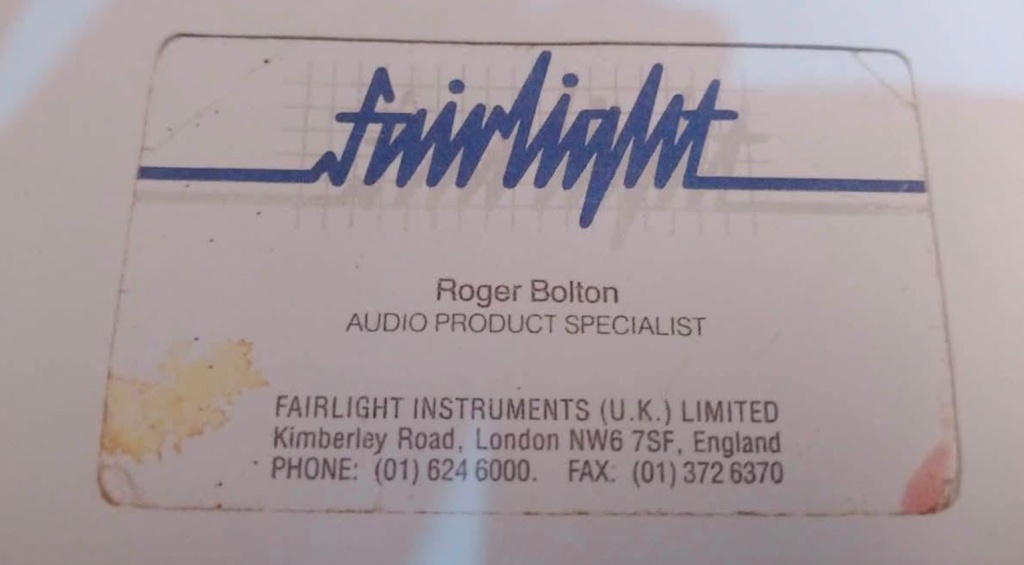 Визитная карточка композитора и специалиста Fairlight Роджера Болтона