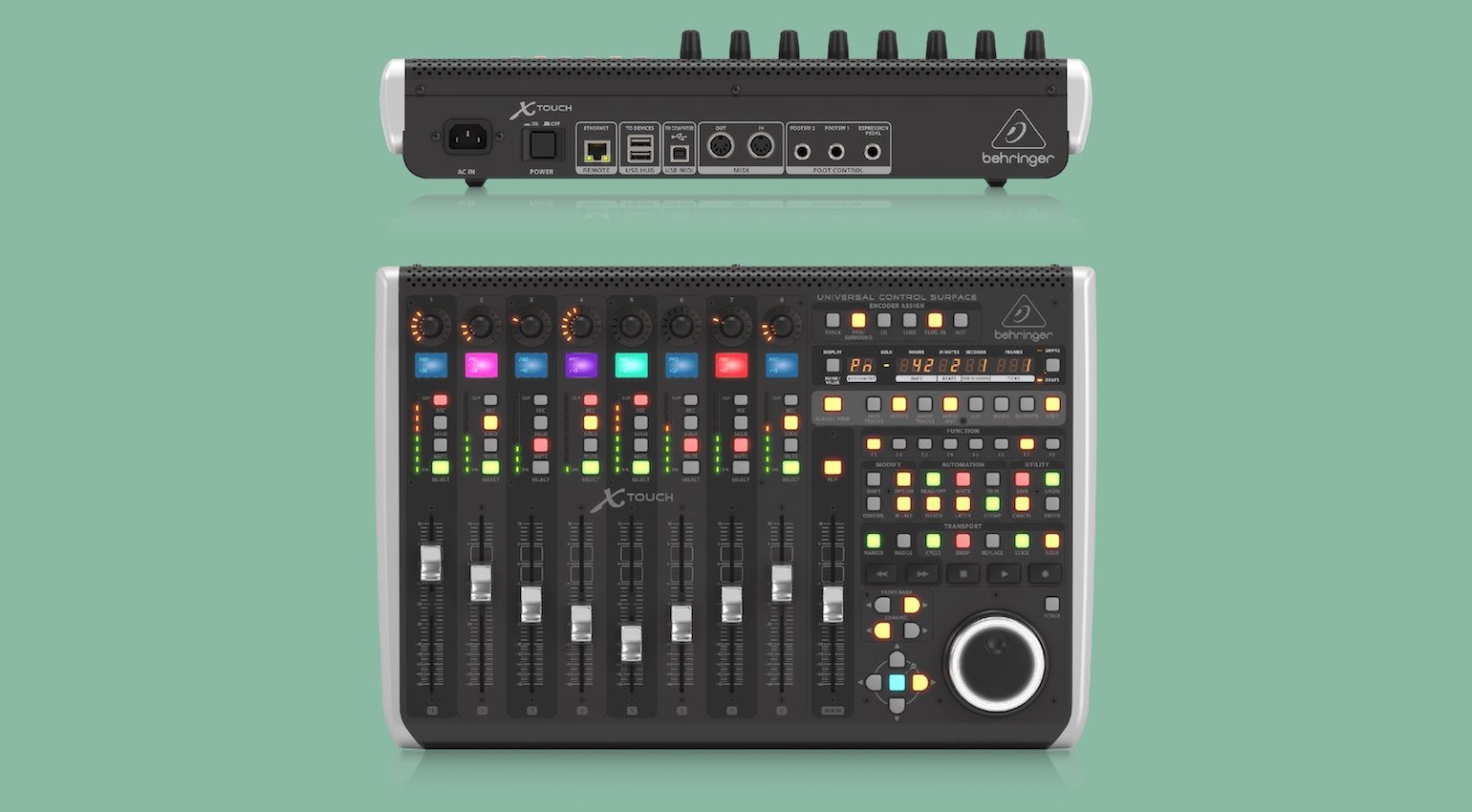 DAW-контроллер Behringer X-Touch с восемью фейдерами и большим jog-колесом